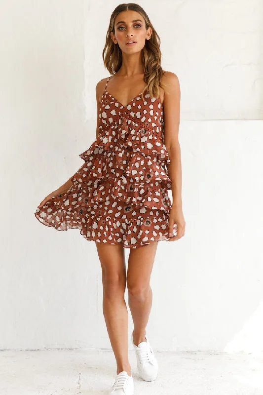 Zilla Layered Chiffon Dress Brown Print