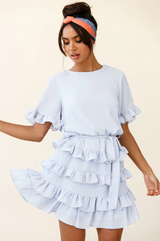 Zipporah Short Sleeve Layered Ruffle Dress Grey