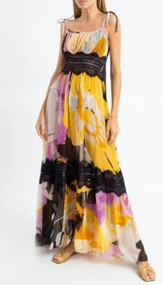 Anavitoria Silk Hawaii Black Maxi Dress