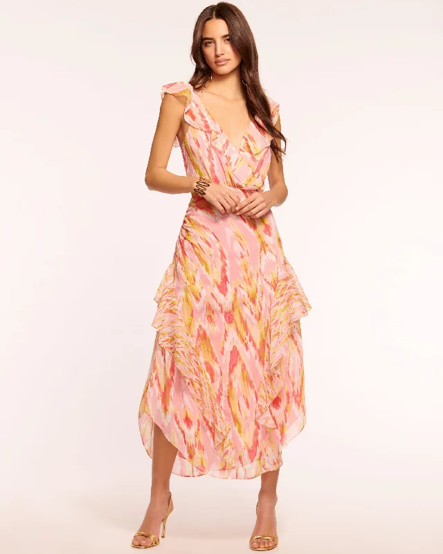 Anika V-Neck Ruffle Midi Dress