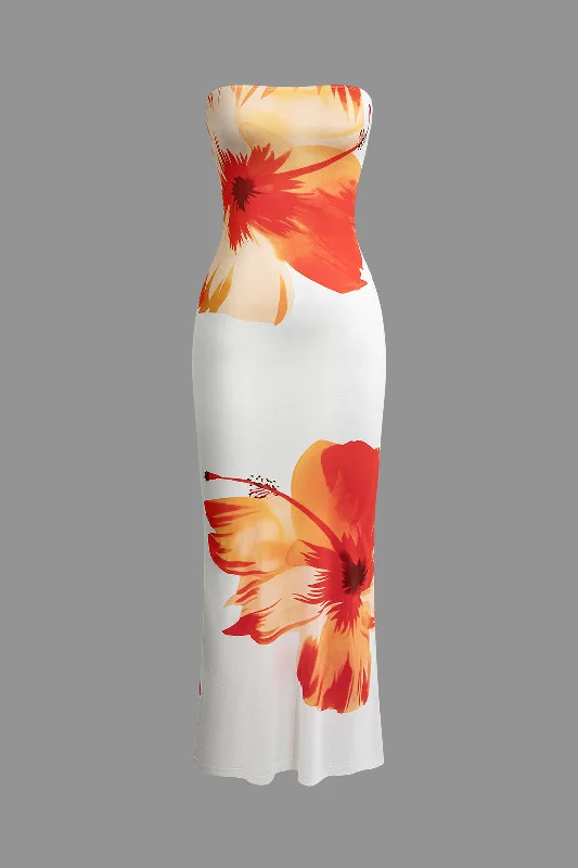 Sunny Floral Cascade Strapless Midi Dress