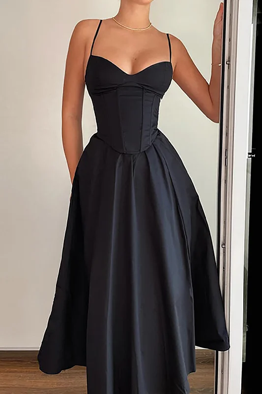 Basic Solid Corset Midi Dress