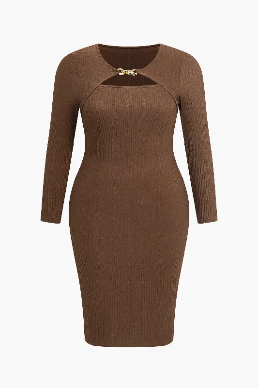 Plus Size Solid Chain Cut Out Midi Dress