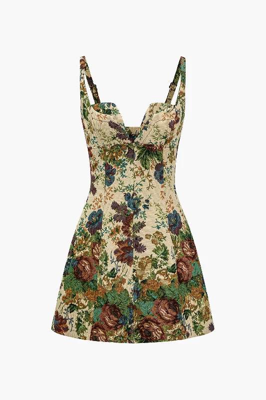 Floral Print V-neck Mini Dress