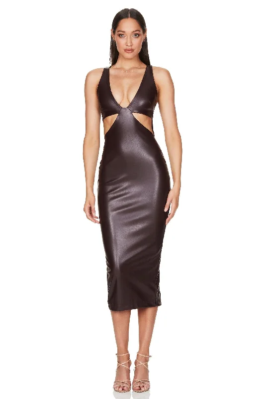 Nookie Alexia Cut Out Midi Dress - Chocolate