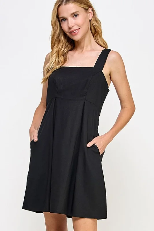 Petite Linen-blend Mini Dress (Black)