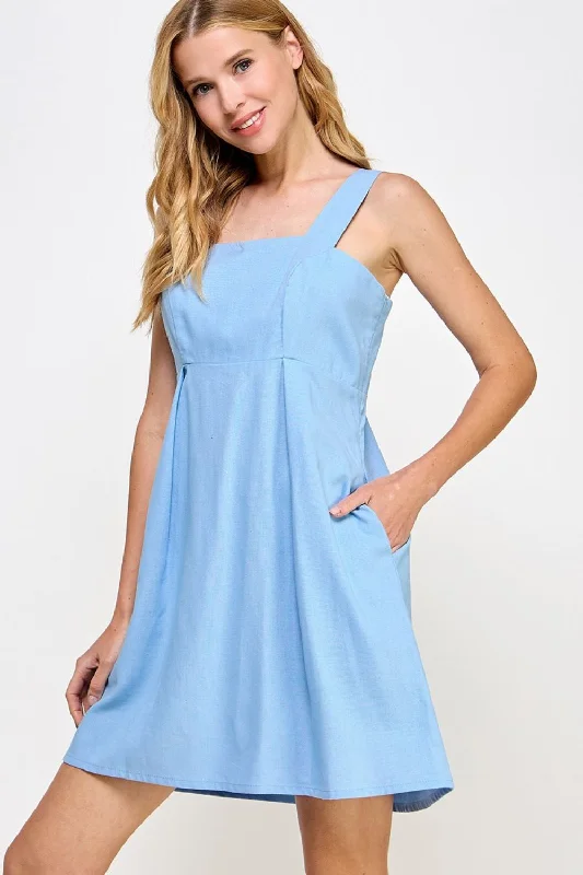 Petite Linen-blend Mini Dress (Blue)