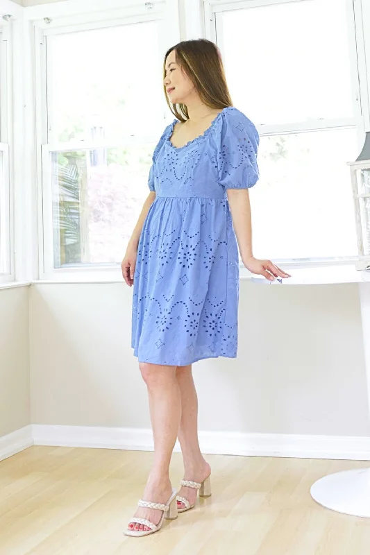 Petite Eyelet Mini Dress (Denim)