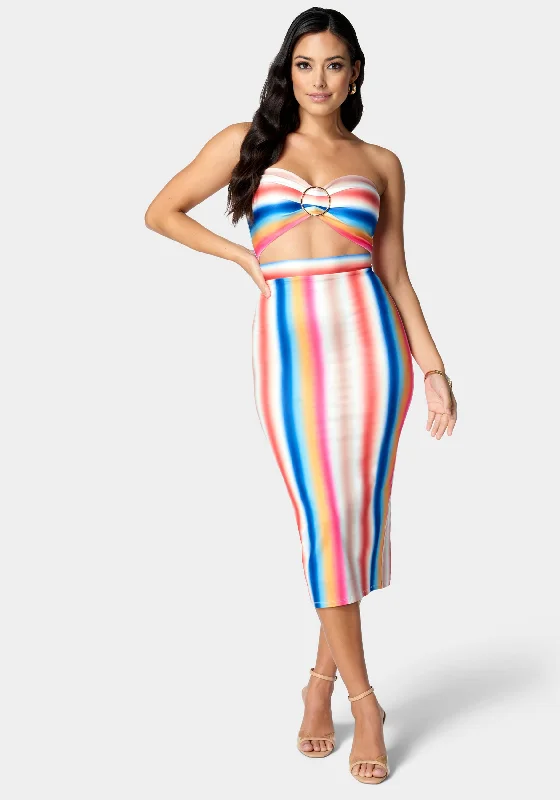 Printed Front Cutout Midi Dress