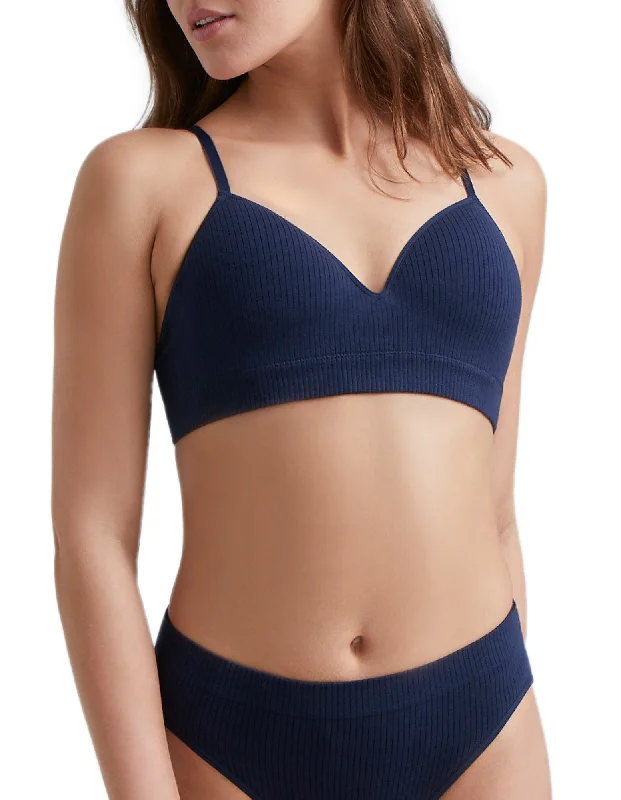 Ambra Organic Cotton Longline Padded Non-underwired Bra In Navy