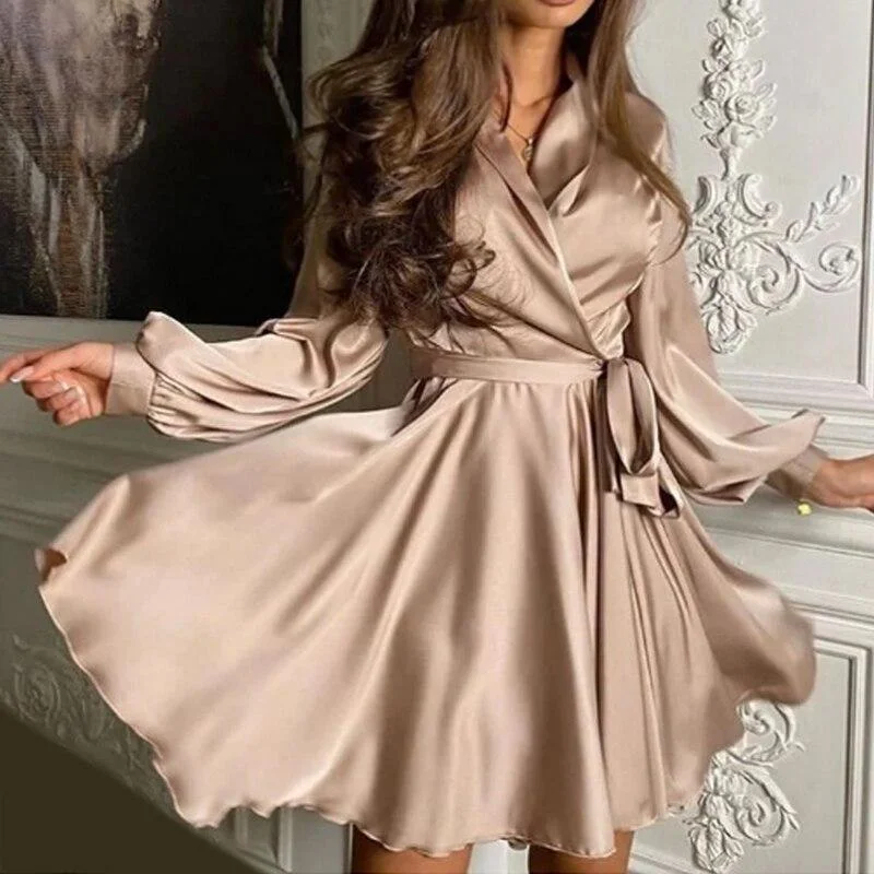 FashionSierra - Lace Up Satin a Line Party Nightclub Dress