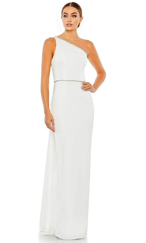 White One Shoulder Rhinestone Floor-length Trim Evening Dress