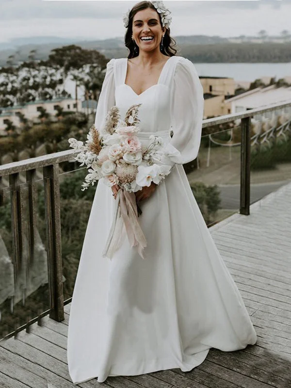 Elegant Simple Long Sleeves Sweetheart A-line Long Wedding Dress, WD3077