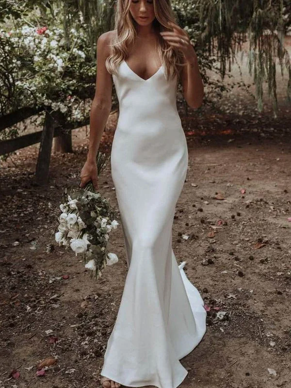 Simple Cheap Spaghetti Straps Popular Beach Wedding Dresses, WD0617