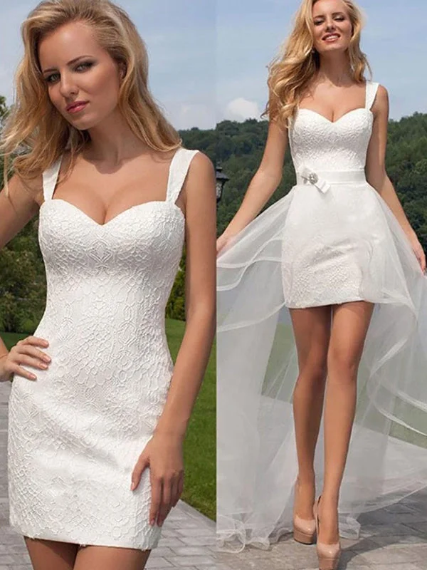 Sexy Sweetheart Mermaid Lace Short Tulle Detachable Wedding Dress, WD3040