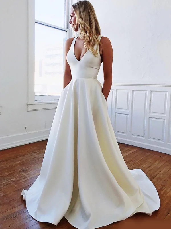 V-neck Spaghetti Strap Sheath Open Back With Cross Bow Tie Long Wedding Dress, WD3035